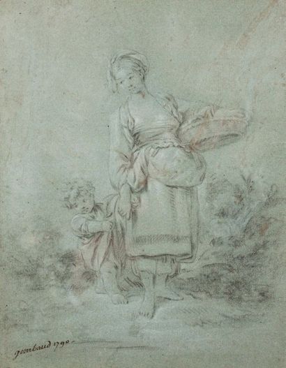 GOMBAUD (XVIIIème siècle) D'après François BOUCHER 
Paire: - Lavandière avec son...