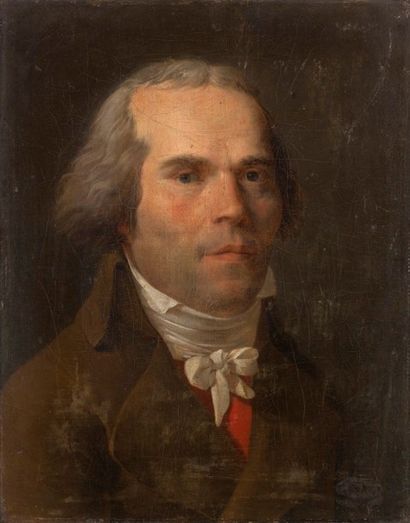 École FRANÇAISE vers 1790 
Portrait d'un homme portant une cravate blanche et un...