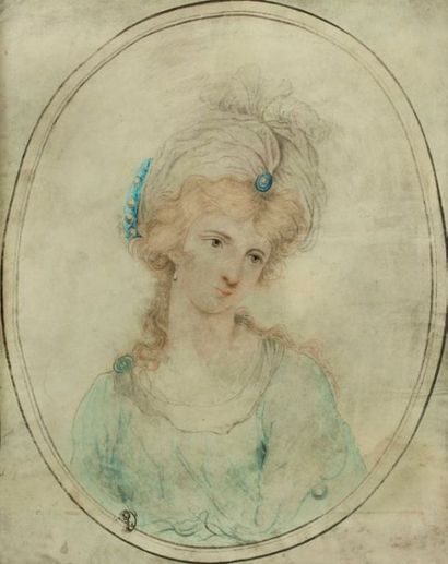 ECOLE FRANCAISE DU XIXème siècle 
Portrait d'une femme vêtue à la sultane 
Crayon...