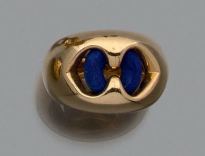 BULGARI Bague or jaune 18k ornée d'un anneau en lapis lazuli. Signée. Ecrin d'origine.

Tour...