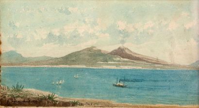 Henri Joseph HARPIGNIÈS (1819-1916) 
Vue de la baie de Naples
Aquarelle sur papier,...
