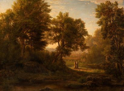 Florentin SERVAN (1810-1879) 
Paysage aux deux promeneurs à l'antique devant une...