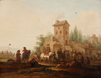 Ecole française du XVIIIème siècle, entourage de Joseph SWEBACH 
Cavaliers 
Le repos...