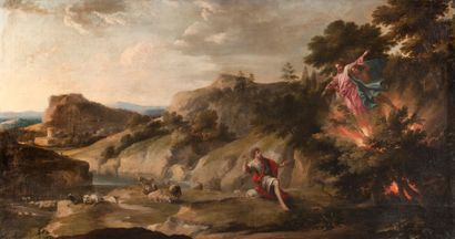 Attribué à Gaspard DUGHET (1615-1675) 
Moïse et le buisson ardent 
Toile 
99 x 183...