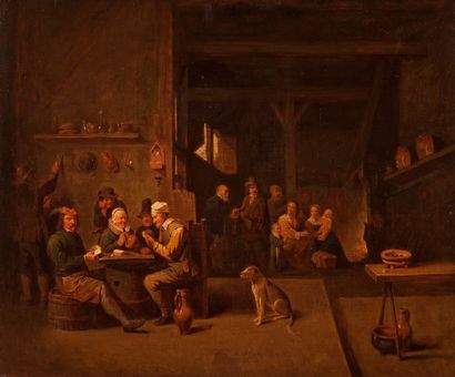 Ecole flamande du XVIIIème siècle, d'après David TENIERS 
Les joueurs de cartes dans...