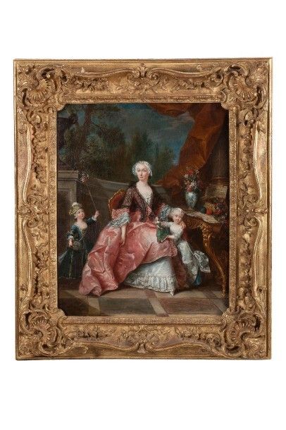Pierre VILLEBOIS (1705-1765) 
Jeune femme et ses enfants dans un intérieur à la console...