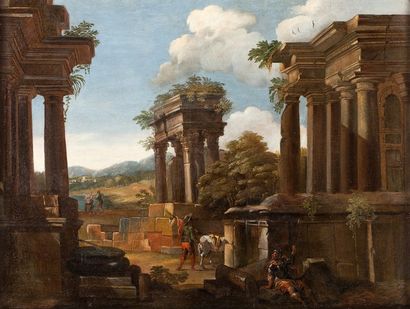 École italienne du début du XVIIIème siècle 
Paysages de ruine. 
Suite de trois toiles...