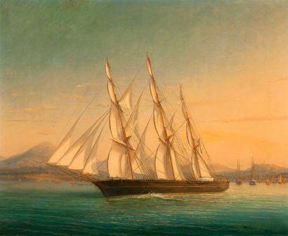 Louis Honoré GAMAIN (Le Crotoy 1803 - Le Havre 1871) 
Navire hollandais sur une mer...