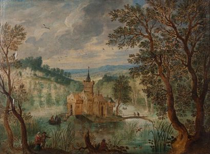 Ecole flamande du XVIIème siècle, entourage d'Abraham GOVAERTS 
Paysage avec un château...