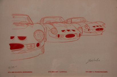 null Lot de 16 lithographies sur la Ferrari 250 GTO Toutes signées par Yoshida et...