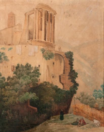 Guillaume Bertrand (Fin XVIIIème siècle)? 
Vue de Tivoli
Aquarelle
H. 49,6 cm; L....