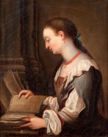 Ecole ITALIENNE vers 1820 
L'homme aux livres
Jeune femme lisant
Paire de toiles,...