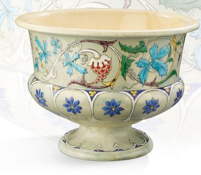 Théodore DECK (1823-1891) Important cache-pot en céramique émaillée craquelée à décor...
