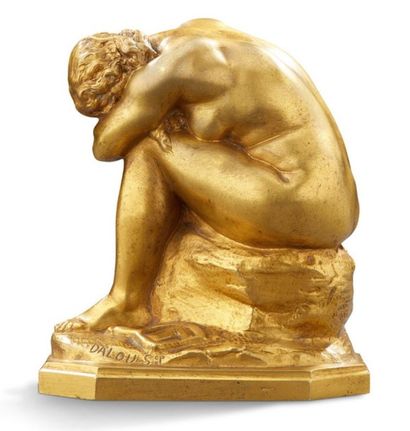 Jules DALOU (1838-1902) "Le miroir brisé" ou "La vérité méconnue"
Bronze à patine...