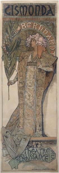 ALPHONSE MARIA MUCHA (1860- 1939) Affiche lithographique entoilée de Sarah Bernhardt...