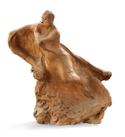 Raoul François LARCHE (1860-1912) Sculpture en terre cuite figurant une femme drapée.
Signée.
Vers...