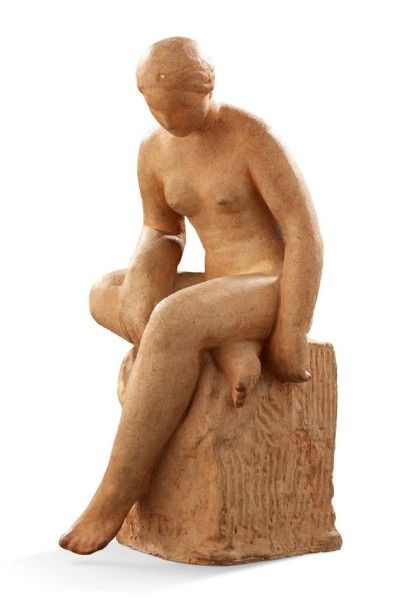 Henry PARAYRE (1879-1970) Sculpture en terre cuite figuarnt une femme nue assise.
Signée...