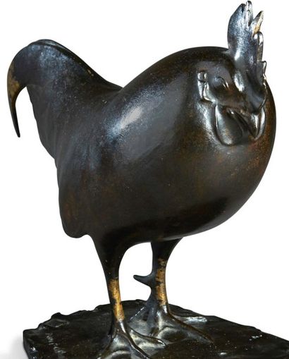 François POMPON (1855-1933) Coq dormant
Epreuve en bronze à patine brune.
Signée...