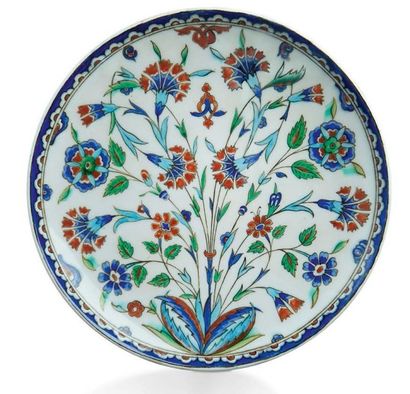 Théodore DECK (1823-1891) Assiette en céramique émaillée polychrome à décor iznik...