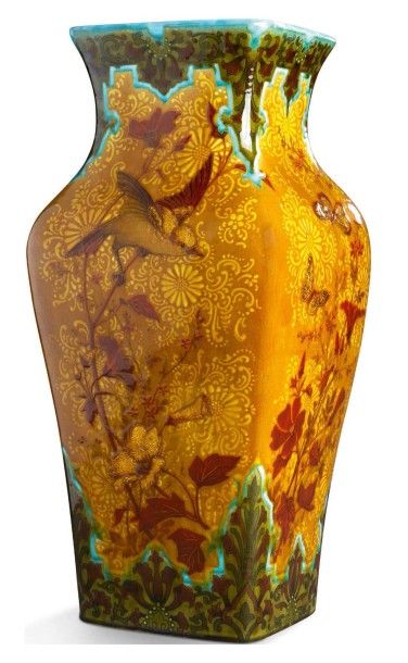 Théodore DECK (1823-1891) Grand vase de forme balustre à pans coupés et col resserré...