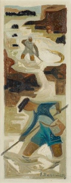 Francis Pasquier (1901-1969) 
Pêcheurs de crevettes
Huile sur toile,signée en bas...