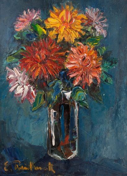 Emil REICHMUTH (né en 1931) 
Bouquet de fleurs
Huile sur toile, signée en bas à gauche
70...
