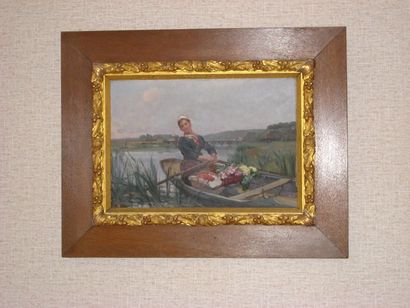 Émile Charles DAMERON (1848-1908) 
Promenade en barque 
Huile sur toile, signée en...
