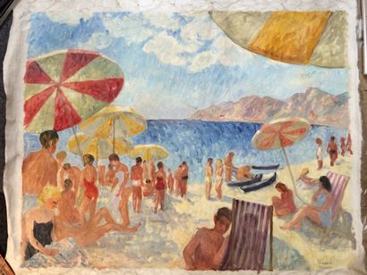 Marie Lucie NESSI-VALTAT (1910-1993) 
La plage, 1963
Huile sur toile, signée en bas...