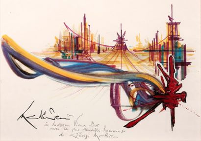 Georges MATHIEU. 1921-2012 Artiste peintre.
L.A.S. & lithographie avec envoi aut....