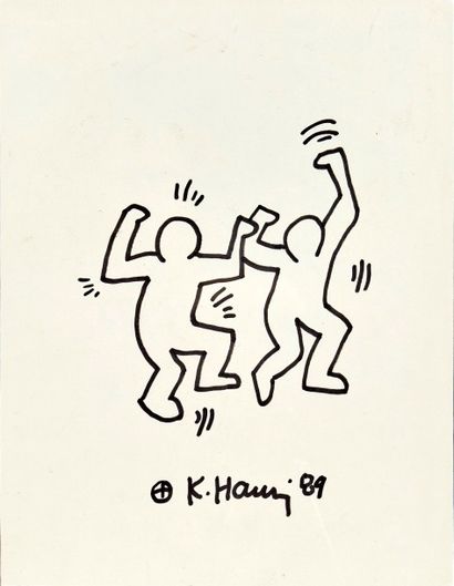 Keith HARING (1958-1990) d'après Deux hommes dansants
Marqueur noir sur papier
Signé...