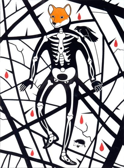 HONET (né en 1972) Squelette à tête de renard
Dessin et aquarelle sur papier Signé
22,5...