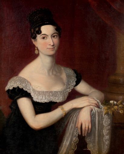 Ecole FRANCAISE du début du XIXème siècle 
Portrait de femme à la robe noir
Huile...
