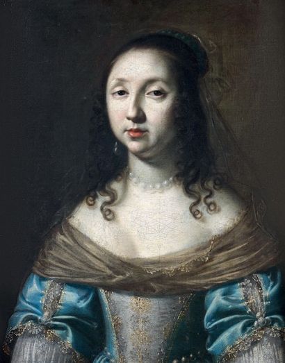 École FRANÇAISE vers 1640, entourage des frères LE NAIN 
Portrait de femme en robe...