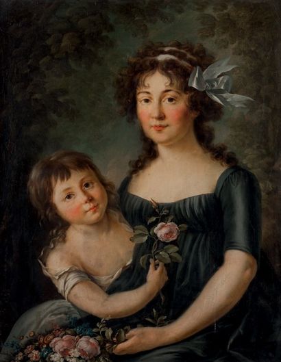 Ecole Francaise vers 1840 Femme et son enfant tenant des fleurs
Toile
81,5 x 64 ...