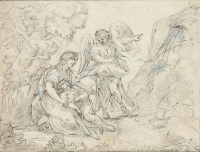 Girolamo NEGRI IL BOCCIA (Vers 1648-1720) Agar et l’ange
Pierre noire et rehauts...