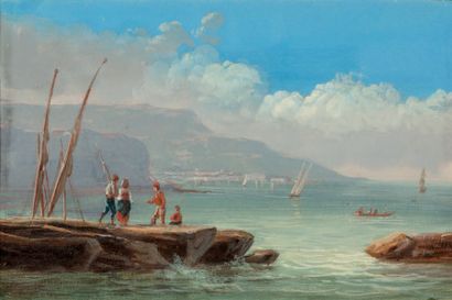 Ecole napolitaine début XIXème siècle 
La baie de Naples
Gouache sur papier 12,5...