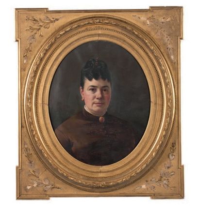 César PATTEIN (1850-1931) 
Portraits d'homme et de femme
Paire de toiles à vue ovale,...