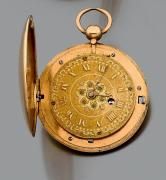 BAUTTE à GENEVE Vers 1880 Montre de poche savonnette en or 18K Cadran or guilloché,...