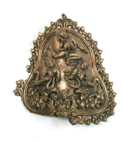 null Plaque ornementale Bronze doré. H.: 17,5 cm Tibet. 15° siècle Belle plaque en...