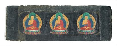 null Page de manuscrit Détrempe sur papier. 23 x 66 cm Tibet. ca 18° siècle Belle...