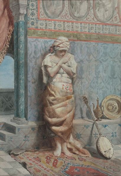 A.GRILLI (XIXème siècle) Dans le harem, 1881
Aquarelle, signée, située Rome et datée...