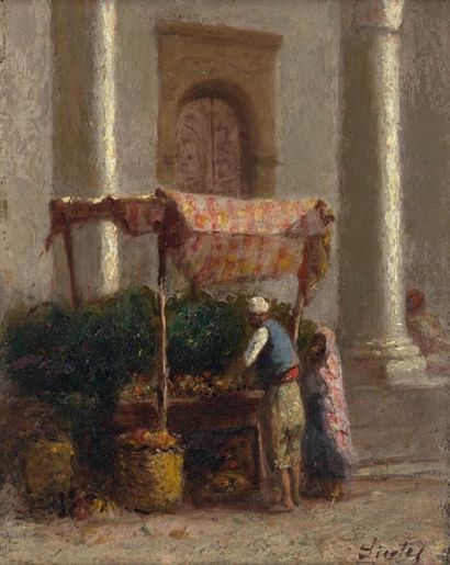 Joseph SINTES (1829-1913) Echoppe dans la casbah d'Alger
Au verso: Portait de jeune...