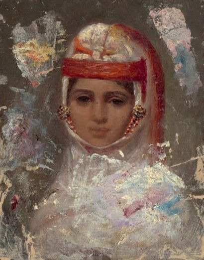 Joseph SINTES (1829-1913) Echoppe dans la casbah d'Alger
Au verso: Portait de jeune...