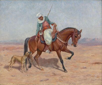 Lewis SHONBORN (1852-1931) Chasseur algérien
Huile sur toile, signée en bas à droite
45...