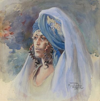Maurice ROMBERG DE VAUCORBEIL (1862-1943) Femme de Biskra, 1908
Aquarelle sur papier,...