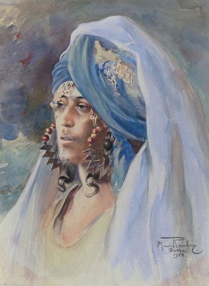Maurice ROMBERG DE VAUCORBEIL (1862-1943) Femme de Biskra, 1908
Aquarelle sur papier,...