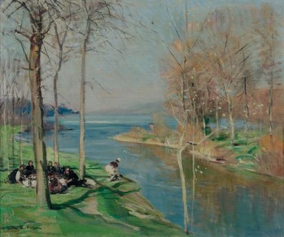 Jules René HERVÉ (1887-1981) Au bord de l'eau
Huile sur toile, signée en bas à gauche,...