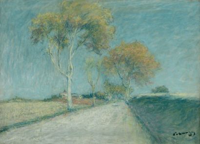 Achille LAUGE (1861-1944) Route de Cailhau, Aude
Pastel sur toile, marqué du cachet...
