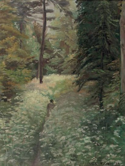 Emile BERNARD (1868-1941) Promeneuse dans la clairière
Huile sur toile, signée et...