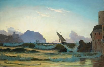 Christian Vigilius BLACHE (1838-1920) Coucher de soleil en Méditerrannée
Huile sur...